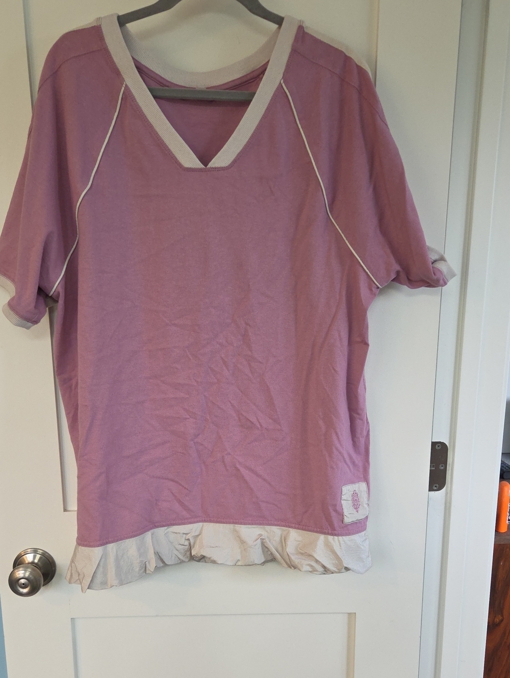 FP Movement by Free People Lavender Short Sleeve V-Neck Tee with Cream Trim